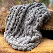 Load image into Gallery viewer, Infinite Chunky Knit Blanket | Minky | Cuddle in Mist