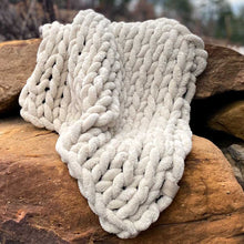 Load image into Gallery viewer, Infinite Chunky Knit Blanket | Minky | Cuddle in Sand