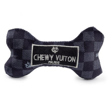 Load image into Gallery viewer, Black Checker Chewy Vuiton Bone Squeaker Dog Toy