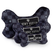 Load image into Gallery viewer, Black Checker Chewy Vuiton Bone Squeaker Dog Toy