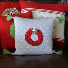 Load image into Gallery viewer, Red Wreath Pillow ~ Grey