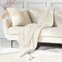 Load image into Gallery viewer, Cotton Sustainable Knit Warrior Throw Blanket Beige | Cancer Awareness