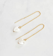 Load image into Gallery viewer, 14kt Gold Filled Pearl Heart Threader Earrings