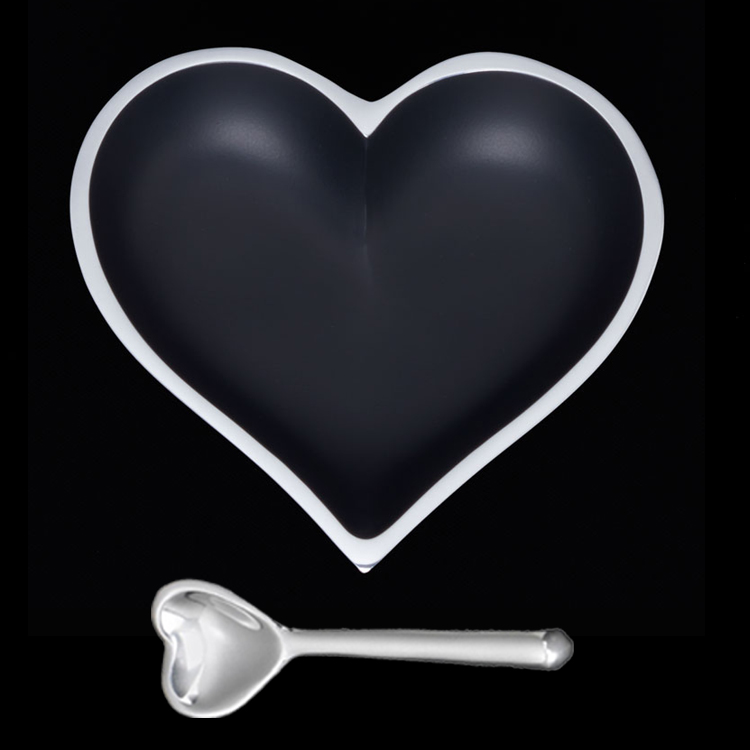 Happy Matte Black Heart Bowl with Heart Spoon
