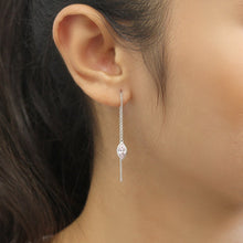 Load image into Gallery viewer, Sterling Silver 1 cttw Pink CZ Stone Marquise Bezel Threader Dangle Earrings