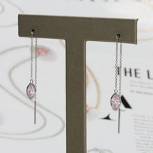 Load image into Gallery viewer, Sterling Silver 1 cttw Pink CZ Stone Marquise Bezel Threader Dangle Earrings