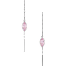 Load image into Gallery viewer, Sterling Silver 1 cttw Pink CZ Stone Marquise Bezel Threader Dangle Earrings