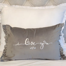 Load image into Gallery viewer, I Love You Velvet Decor Pillow ~ Pink or Grey
