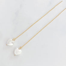 Load image into Gallery viewer, 14kt Gold Filled Pearl Heart Threader Earrings