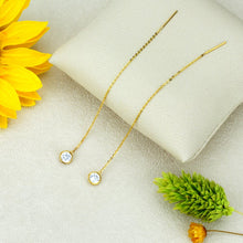 Load image into Gallery viewer, Solid 14k Gold 5mm Round CZ Stone Bezel Threader Dangle Earrings