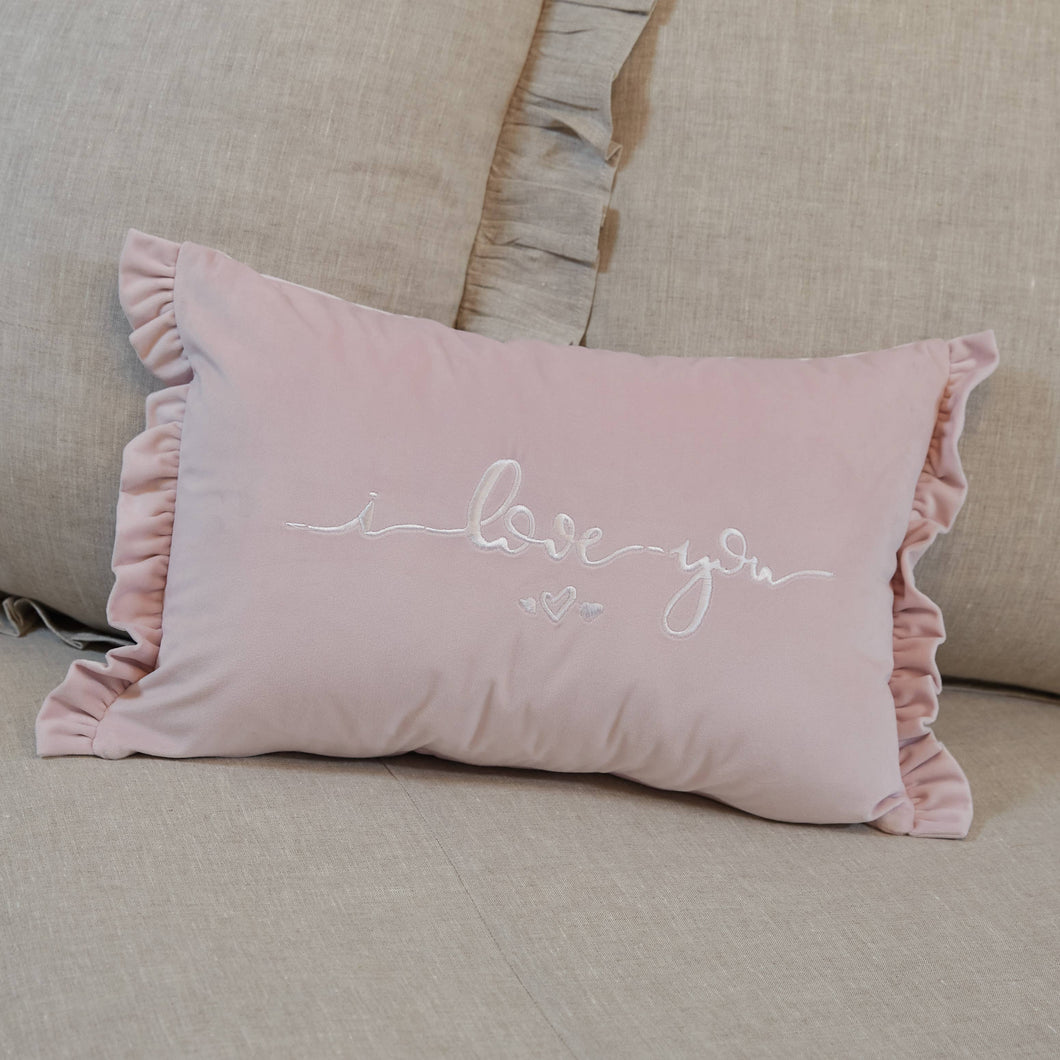 I Love You Velvet Decor Pillow ~ Pink or Grey