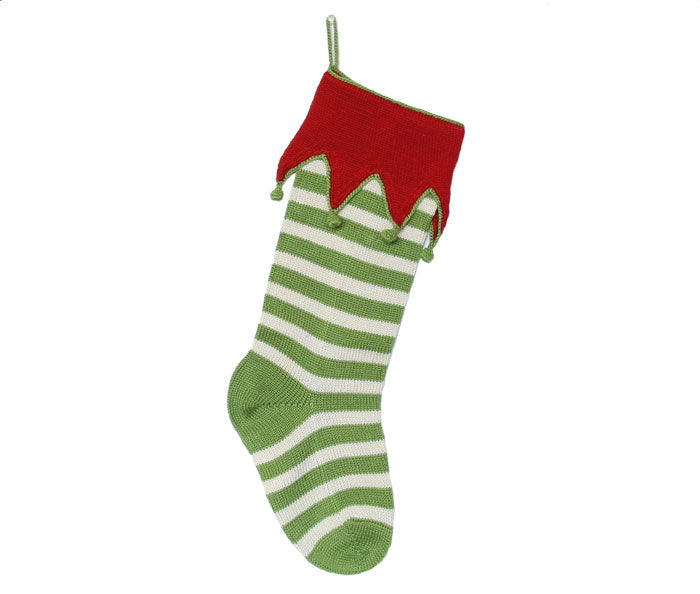 Elf Cuff Striped Stocking ~ Green