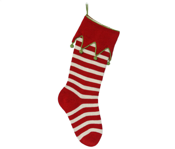 Elf- Cuff Striped Stocking ~ Red