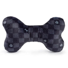 Load image into Gallery viewer, Black Checker Chewy Vuiton Bone Squeaker Dog Toy
