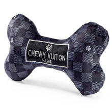 Load image into Gallery viewer, Black Checker Chewy Vuiton Bone Squeaker Dog Toy
