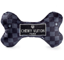 Load image into Gallery viewer, Black Checker Chewy Vuiton Bone Squeaker Dog Toy
