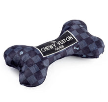 Load image into Gallery viewer, Black Checker Chewy Vuiton Bone Squeaker Dog Toy
