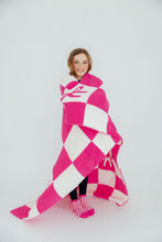 Load image into Gallery viewer, Bright Pink Checker Bow Cozy Blanket
