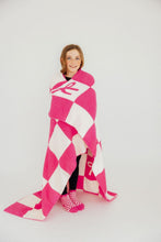 Load image into Gallery viewer, Bright Pink Checker Bow Cozy Blanket
