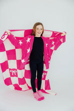 Load image into Gallery viewer, Bright Pink Checker Bow Cozy Blanket
