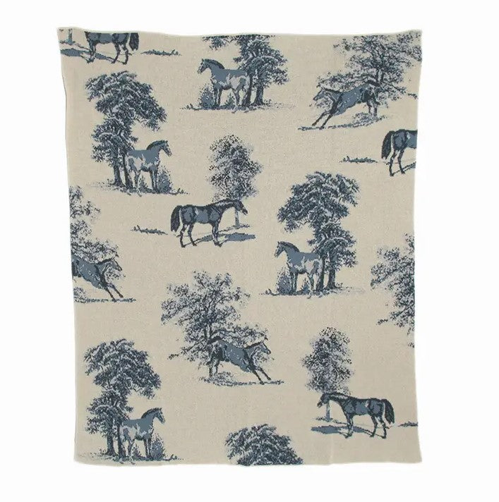 Equestrian Toile Throw Blanket ~ 3 Colors