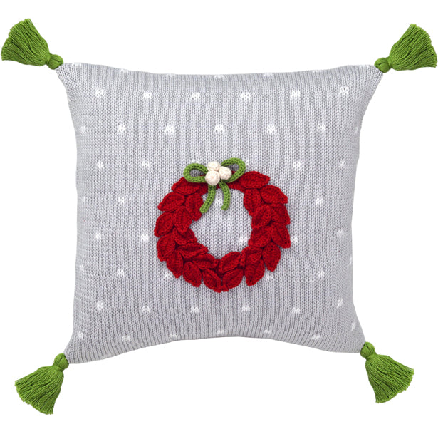 Red Wreath Pillow ~ Grey