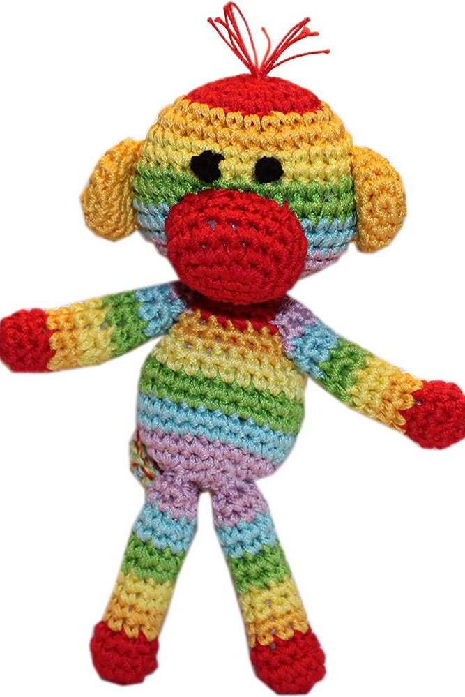 Rizzo The Rainbow Monkey Knit Knacks Organic Cotton Dog Toy