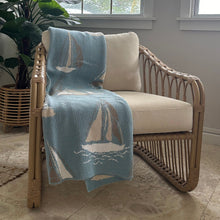Load image into Gallery viewer, Cotton Sustainable Knit Throw Blanket | Nautical - Sailboats

