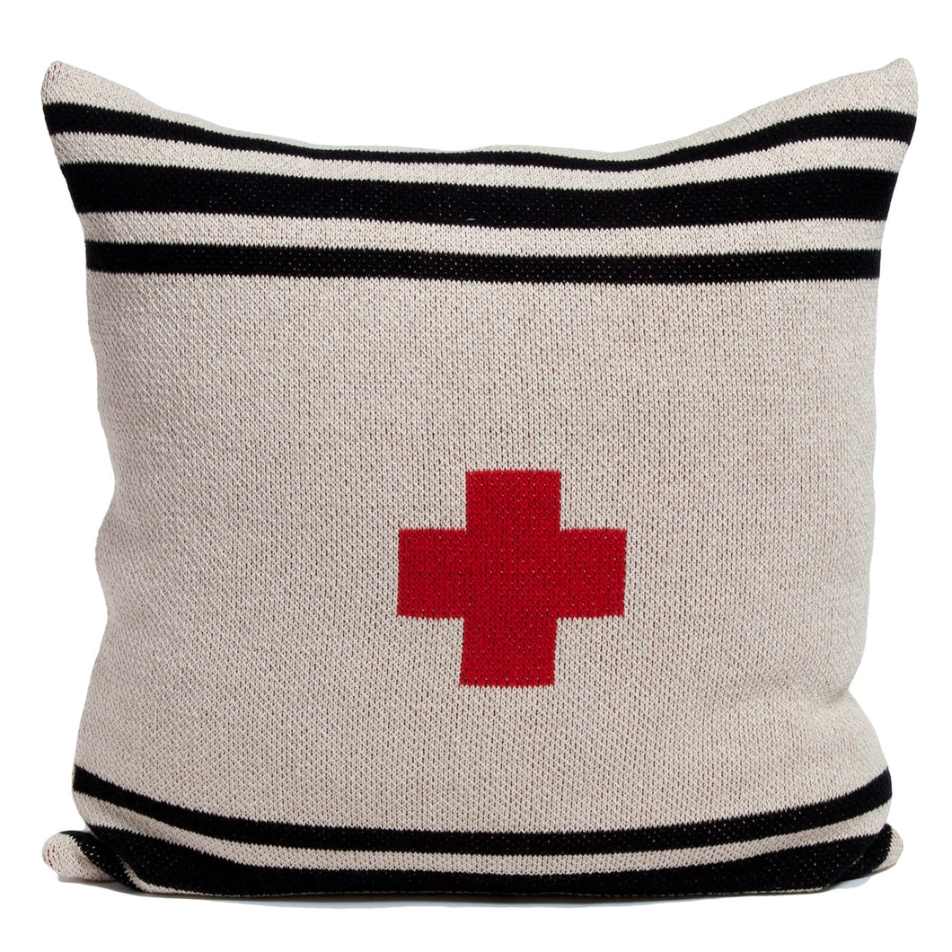 Swiss Cross Striped Pillow ~ Beige or White