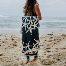 Load image into Gallery viewer, Reversible Sustainable Coastal Knit Throw Blanket ~ Tumbling Starfish
