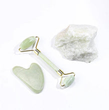 Load image into Gallery viewer, Authentic Jade Roller and Gua Sha Stone Set
