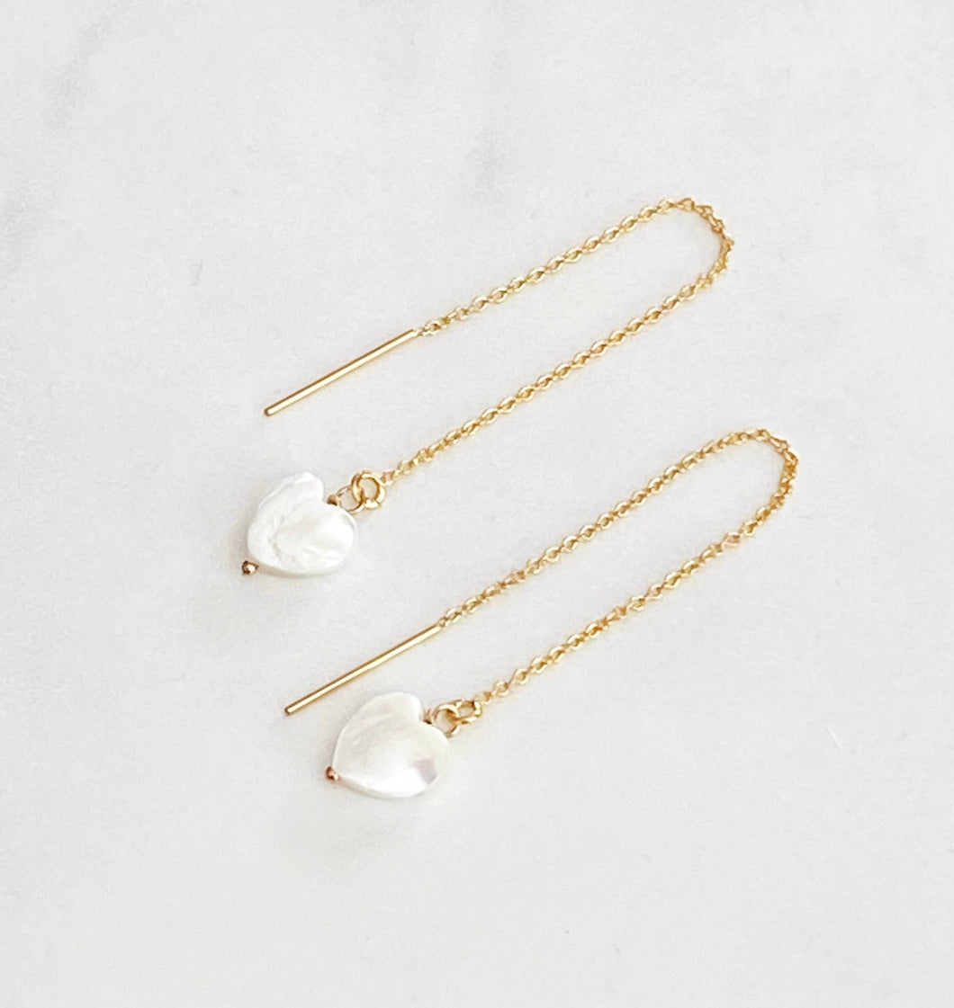 14kt Gold Filled Pearl Heart Threader Earrings