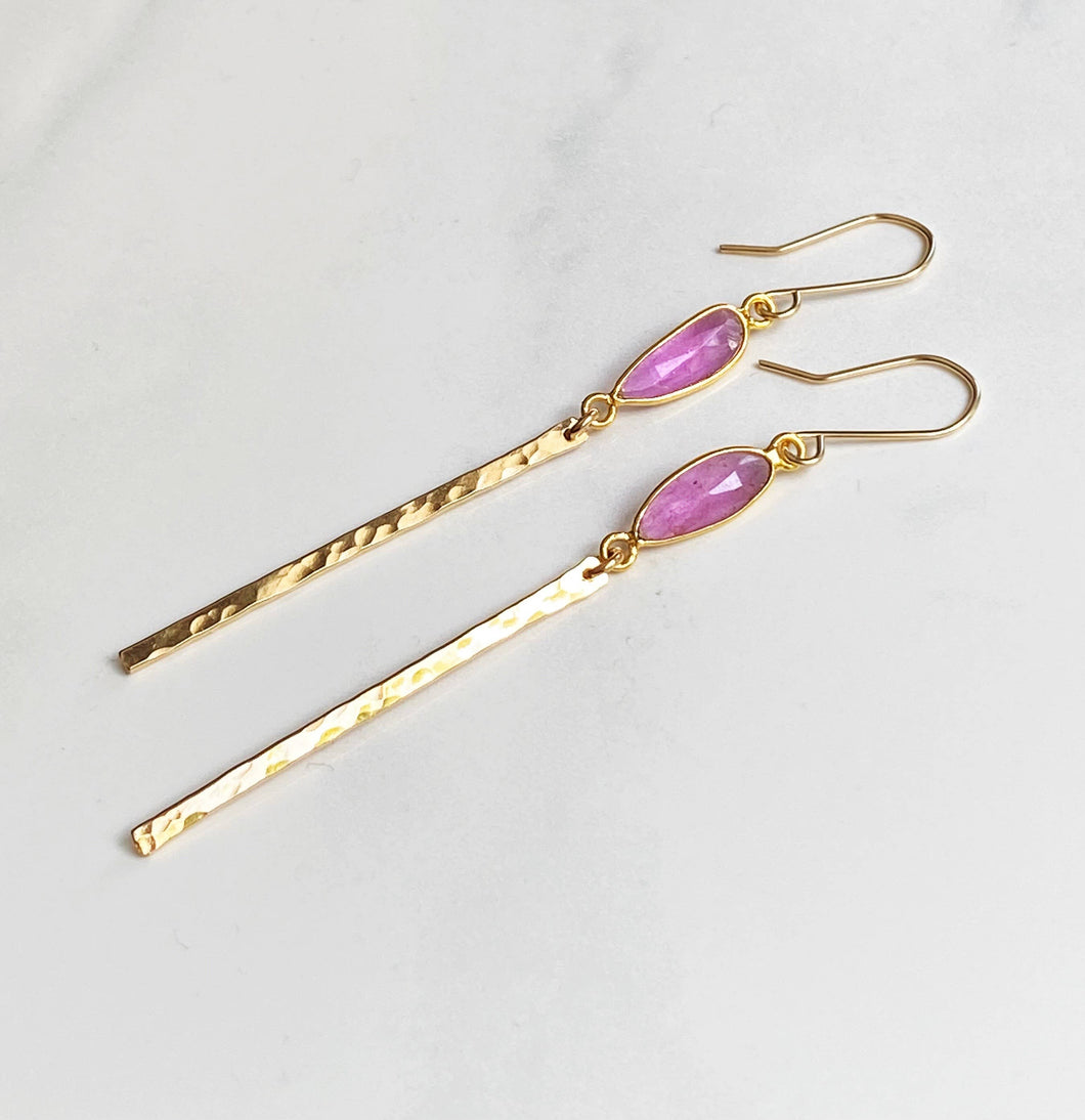 Purple Ruby Bar Drop Earrings