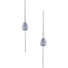 Load image into Gallery viewer, Sterling Silver 1.5 cttw Aqua Blue CZ Stone Teardrop Bezel Threader Dangle Earrings
