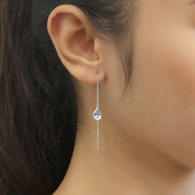 Load image into Gallery viewer, Sterling Silver 1.5 cttw Aqua Blue CZ Stone Teardrop Bezel Threader Dangle Earrings
