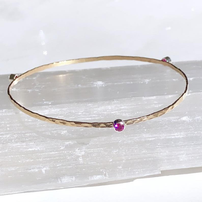 Hammered 14k Gold Filled Bangle ~ Choice of Stones