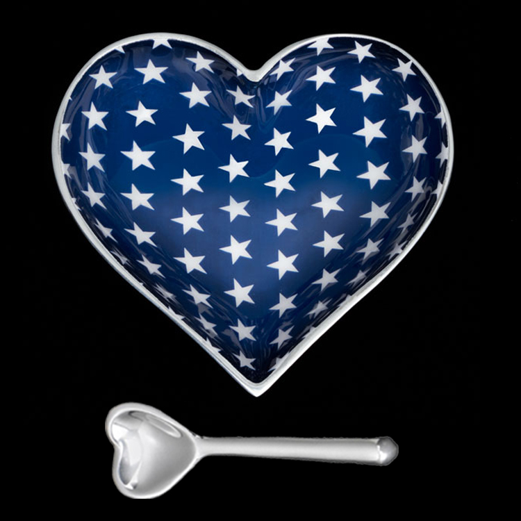 Happy Blue Heart Bowl with White Stars and Heart Spoon