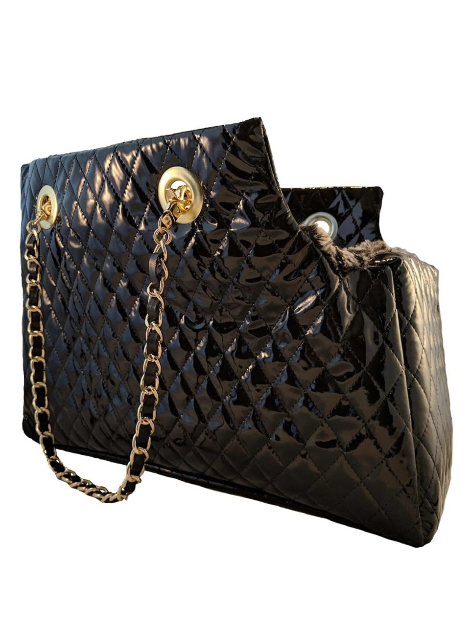 Kate Quilted Carrier in Black Patent