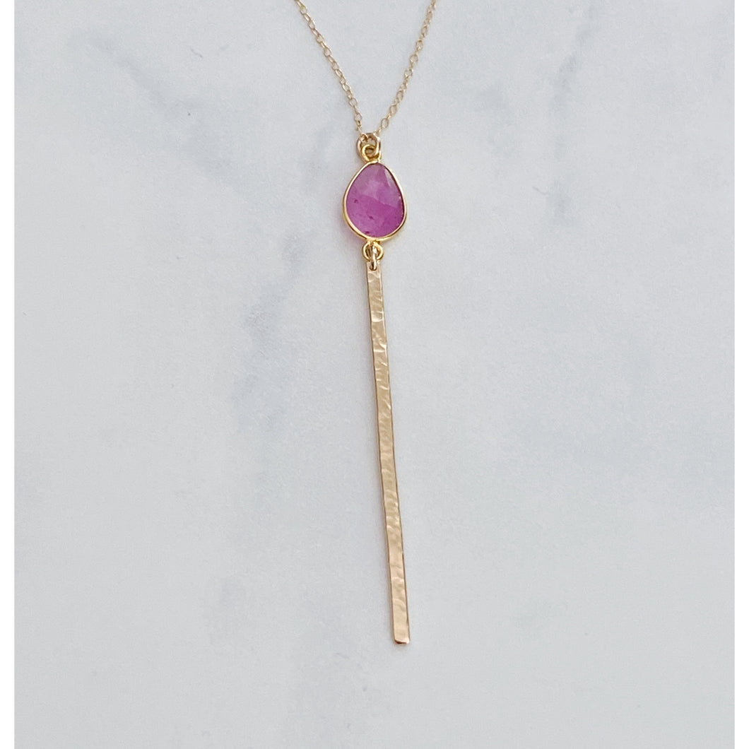 Purple Ruby Bar Drop Necklace