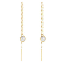 Load image into Gallery viewer, Solid 14k Gold 5mm Round CZ Stone Bezel Threader Dangle Earrings
